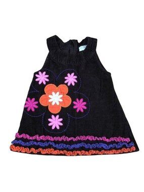 Girls Brown Corduroy Jumper Dress Floral Appliqué Ruffle Trim Emily Rose Size 5